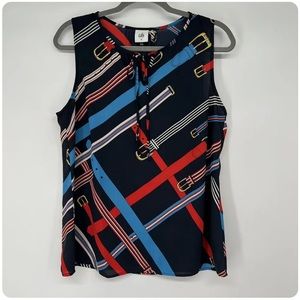 Cabi #5736 Size Medium M Hold Up Belt Print Sleeveless Tank Top Navy Red